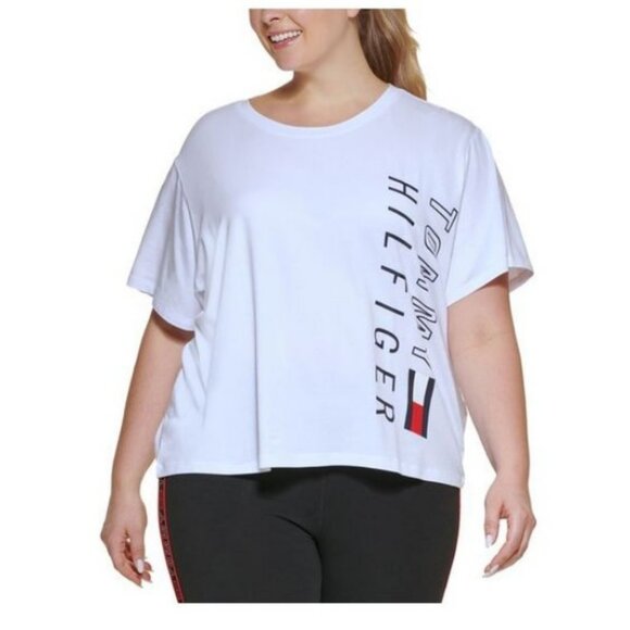 Tommy Hilfiger Sport Cropped White Logo T-Shirt - Picture 1 of 8